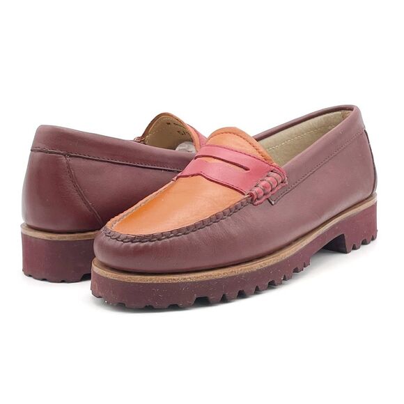 G.H. Bass Weejuns Penny Loafers Lug Sole Red Orange Leather Size 7 Preppy Fall - Picture 3 of 16